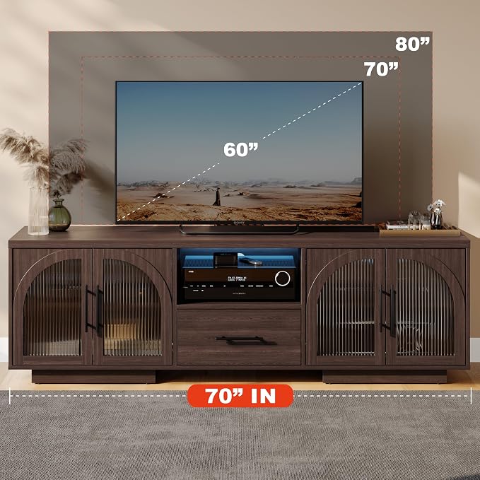 70" LED TV Stand with Storage for 75/80" TVs, Faux Marble Entertainment Center - Image 2