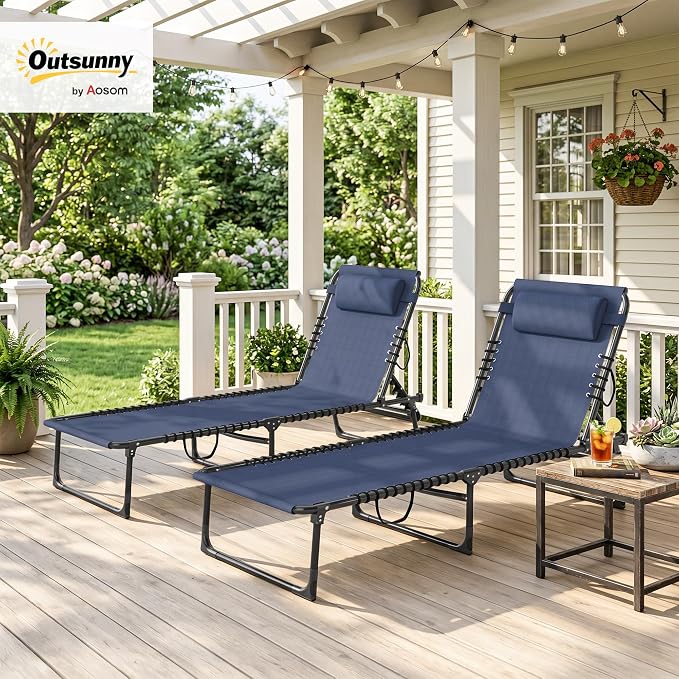 Outsunny Folding Chaise Lounge Chair Set of 2, Patio Sun Tanning Chair - Image 2