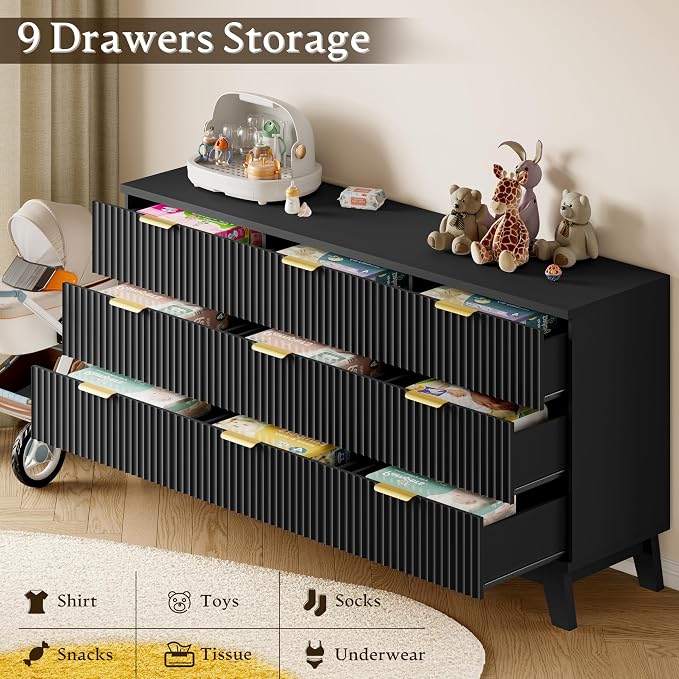 BORNOON Fluted 9 Drawer Dresser, 57.1" Wide Modern Boho Chest of Drawers - Image 6