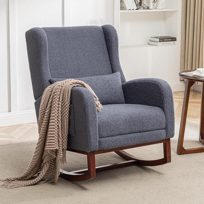 HCHAIRH Rocking Chair with Foot Rest, Teddy Nursery Rocking Chairs, Wingback - Image 7