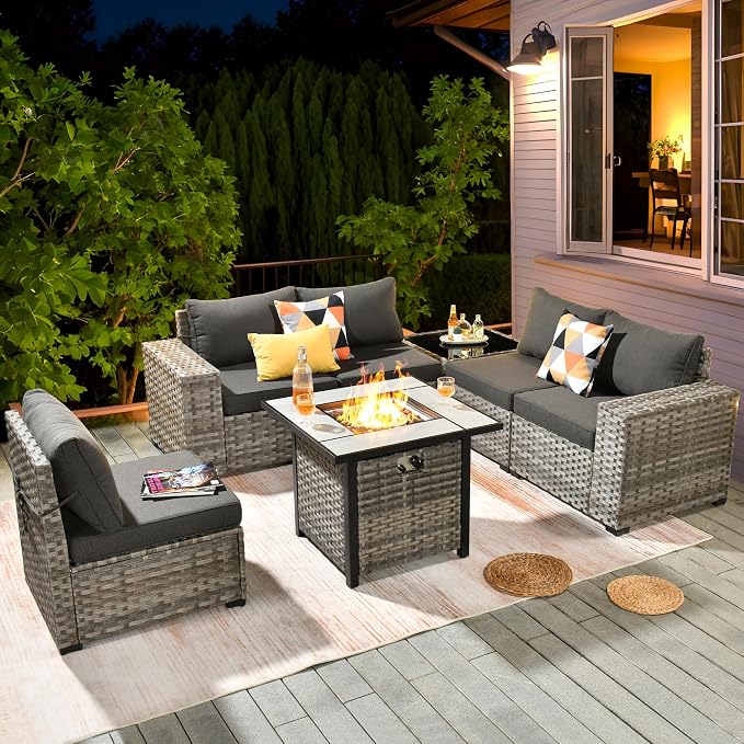 ovios 7 Pieces Patio Furniture Set, Outdoor Wicker Sectional Sofa - Image 9