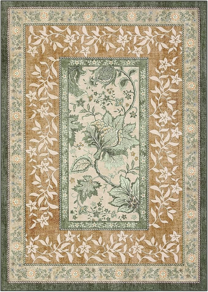 GarveeHome Terracotta Olive Sage Green Washable 5x7 Area Rugs, Botanical Grove - Image 10