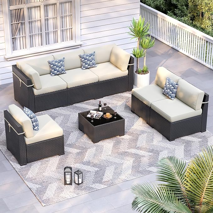 Patio Furniture Sets, 7-Piece Outdoor Patio Furniture by VonzoyHome