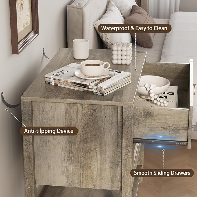 Xixini Nightstand wih 2 Drawers & Open Shelf, Small Mid Century Modern Night - Image 6