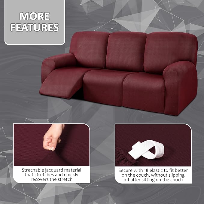 ULTICOR 8-Pieces Recliner Sofa Covers, Yarn Dyed Stretch Reclining Couch Covers - Image 3