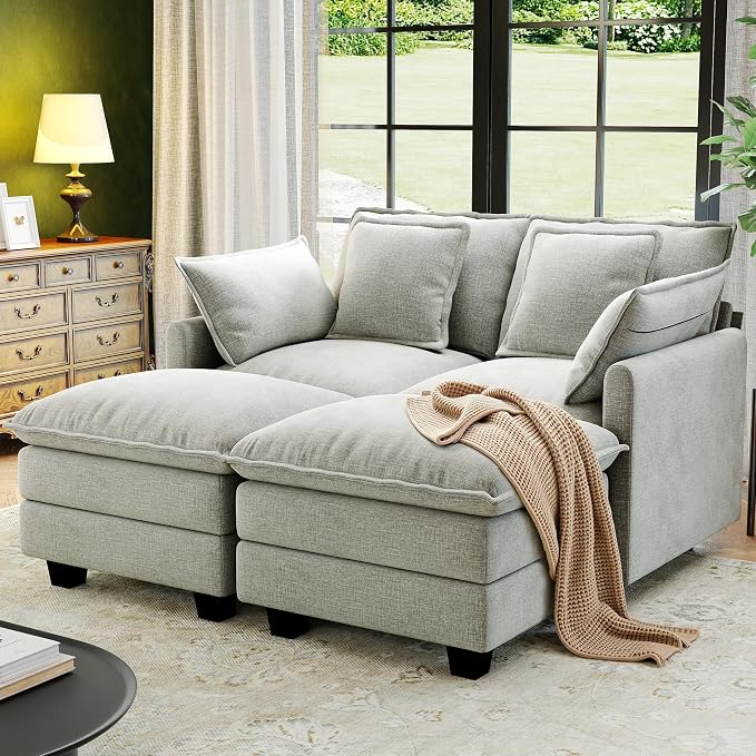 58" Cloud Couch Loveseat, Deep Seat Modular Sectional Sofa by Hanherry