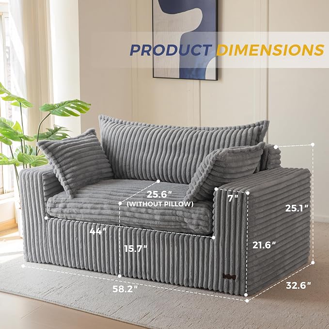 MAXYOYO 59" Bean Bag Sofa Couch, Loveseat Boneless Couch in a Box, Upholstered - Image 2