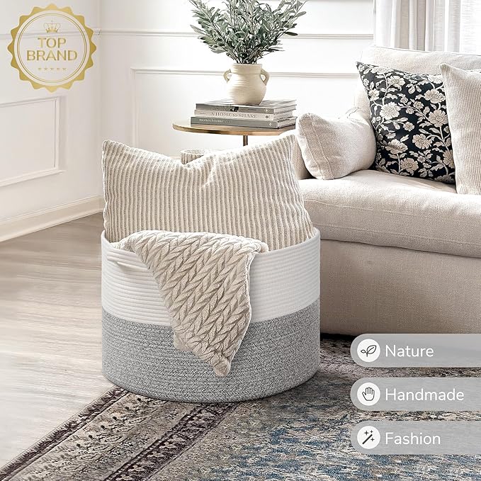 INDRESSME Large Blanket Basket, Laundry Toy Storage Baskets, Decorative Woven - Image 7