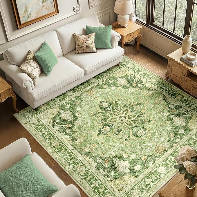 RELEANY Area Rugs Square 6ft Washable Non-Slip, Floral Vintage Distress Print by RELEANY