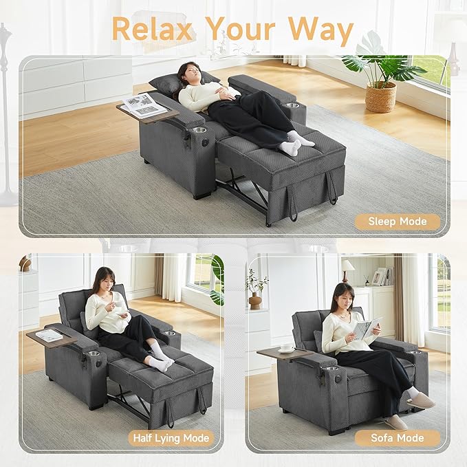 Auvsoce 3-in-1 Folding Convertible Sofa Bed Set of 2, Sleep Couch - Image 6