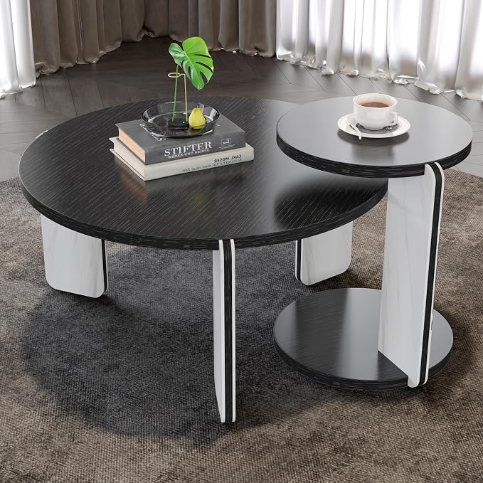 GDFStudio Round Nesting Coffee Table Set of 2, Modern Wooden Accent Side Table by GDFStudio