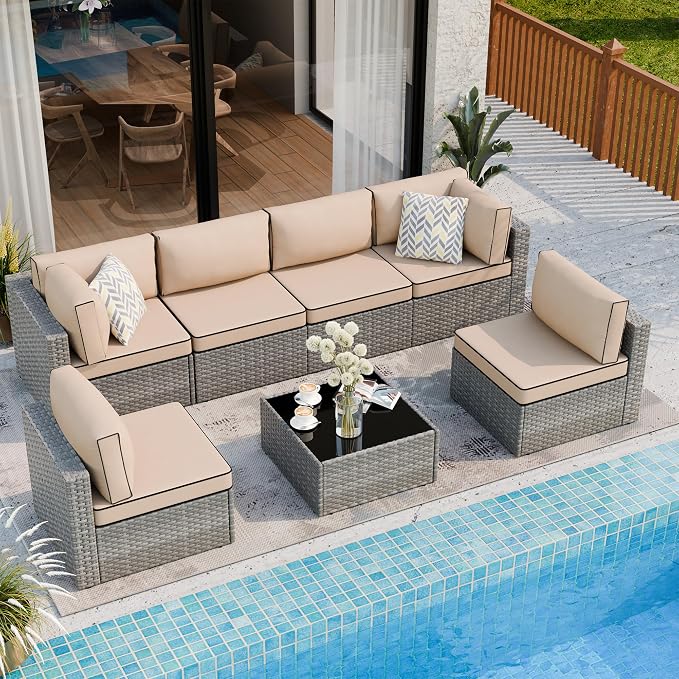Shintenchi 7 Pieces Outdoor Patio Furniture Sets, Patio Sectional Sofa Couch - Image 3