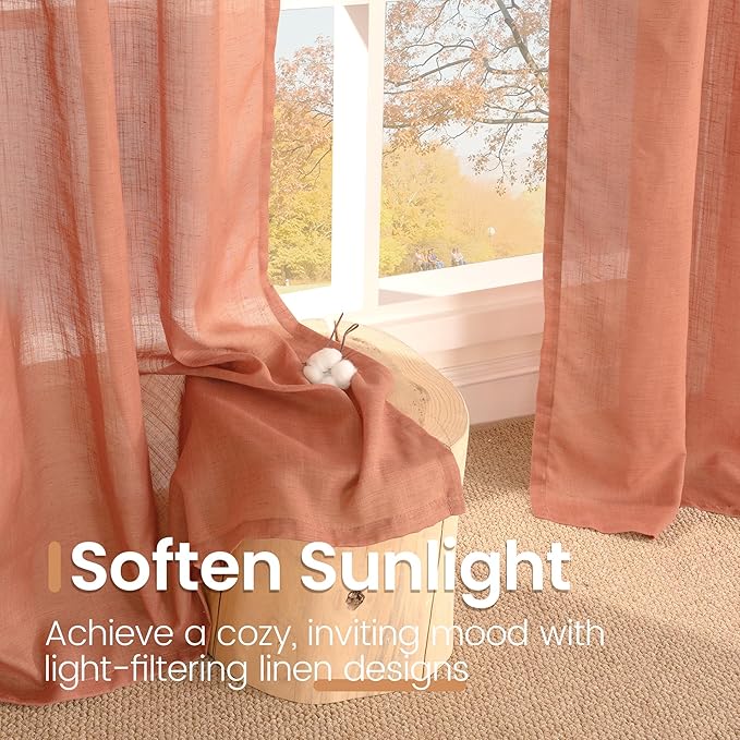 BGment Rust Terracotta Linen Curtains 45 Inch Length, Burnt Orange Semi Sheer - Image 5