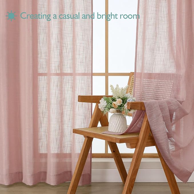 Chyhomenyc Rose Pink Semi Sheer Curtains 36 Inch Length, Light Filtering Faux - Image 7