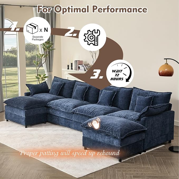 GOSUHI 142.5" U Shaped Couch, Modular Sectional Sofa, 3-Seater Comfy Cloud Couch - Image 7