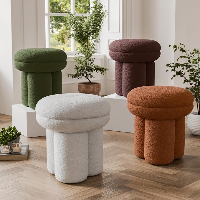 Furniture of America Rami Modern 18-inch Mushroom-Shape Upholstered Ottoman - Image 3