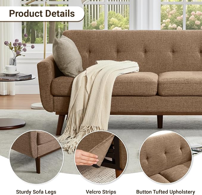 Kingfun 77.2" W Loveseat Sofa, Mid Century Modern Decor Love Seat Couches - Image 4