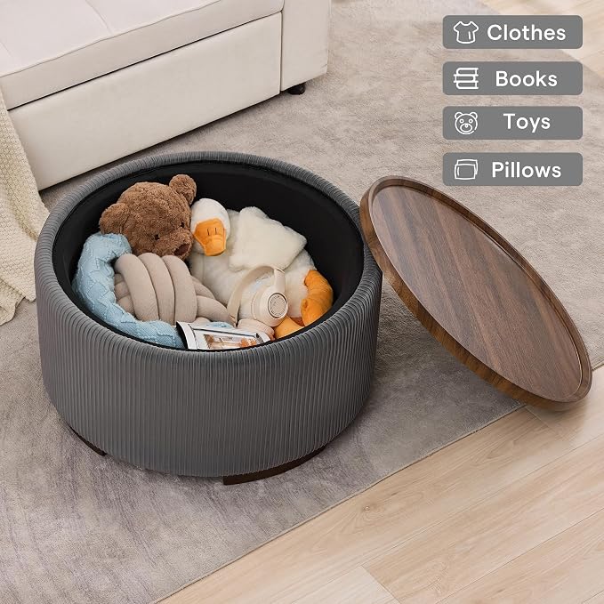 29.5 Inch Round Storage Ottoman Coffee Table, Modern Circle Coffee Table - Image 5