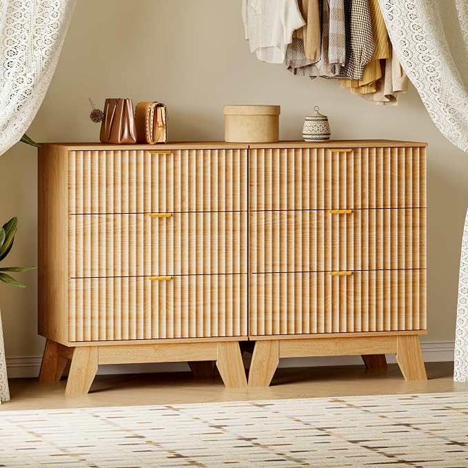 BORNOON Fluted 3 Drawer Dresser, 30.3" Tall Compact Modern Boho Chest of Drawers - Image 7