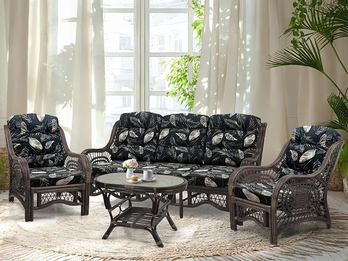 Malibu Lounge Set of 4: 2 Natural Rattan Wicker Chairs, Three-Seater Sofa and by Wickerix
