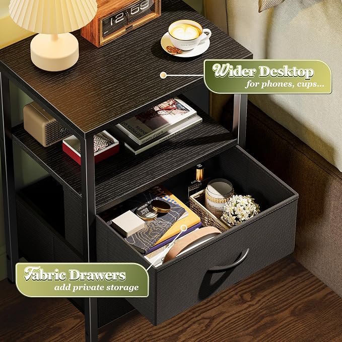 Huuger Night Stand with 2 Drawers, Bed Side Table with Open Shelf, Wooden Top - Image 5