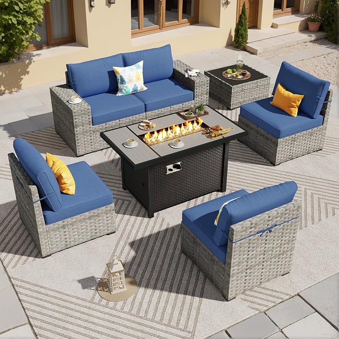 ovios 7 Pieces Patio Furniture Set, Outdoor Wicker Sectional Sofa by OVIOS