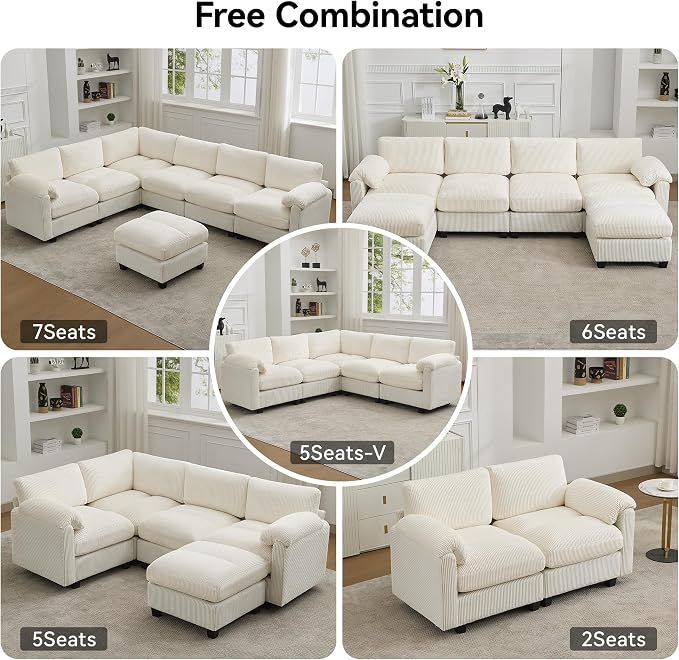 87.5'' L Shaped Modular Sectional Sofa, 3 Seater Cloud Couch - Image 7