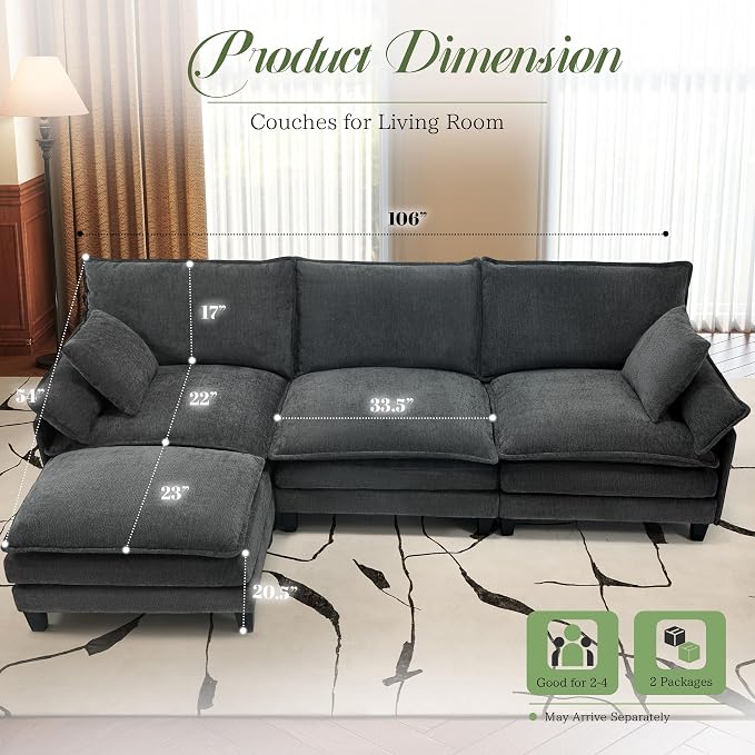 Cloud Couch, Deep Seat Couches for Living Room, Bedroom and Apartment, L Shaped - Image 2