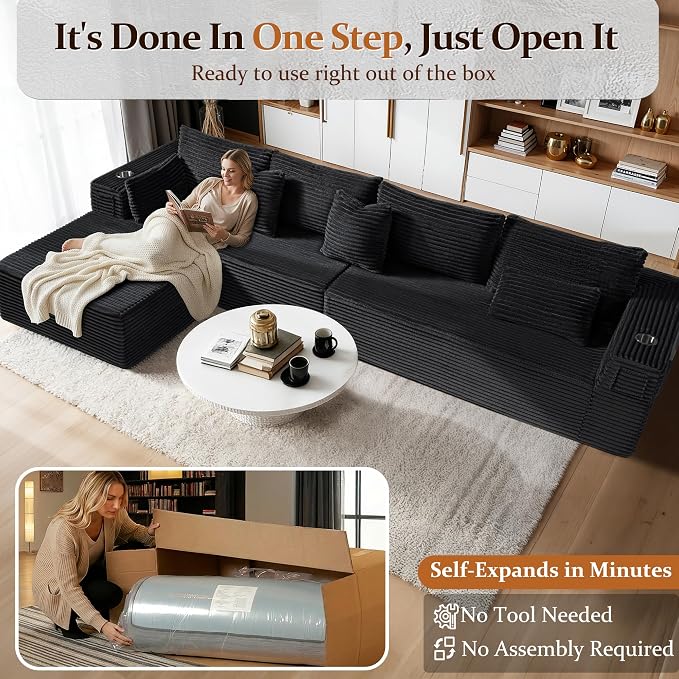 138" Cloud Sectional Couch, Comfort L Shaped Boneless Couch - Image 3