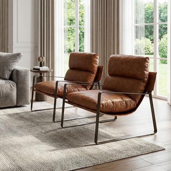 LukeAlon Modern PU Leather Accent Armchair, Upholstered Lounge Chair - Image 3