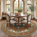 RELEANY Area Rugs Round 7ft Washable Non-Slip, Floral Vintage Distress Print by RELEANY