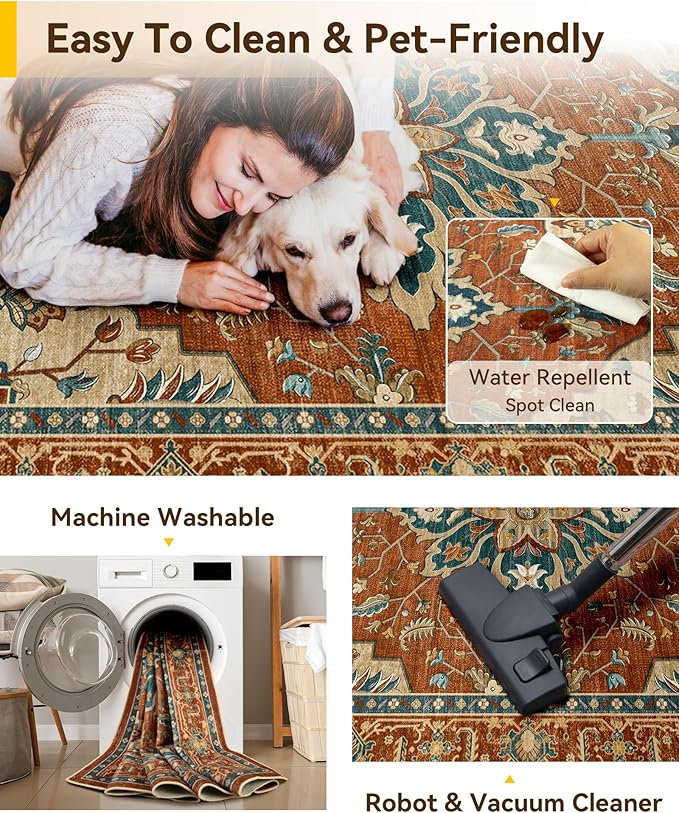 RELEANY Area Rugs 9'x12' Washable Non-Slip, Floral Vintage Distress Print - Image 6