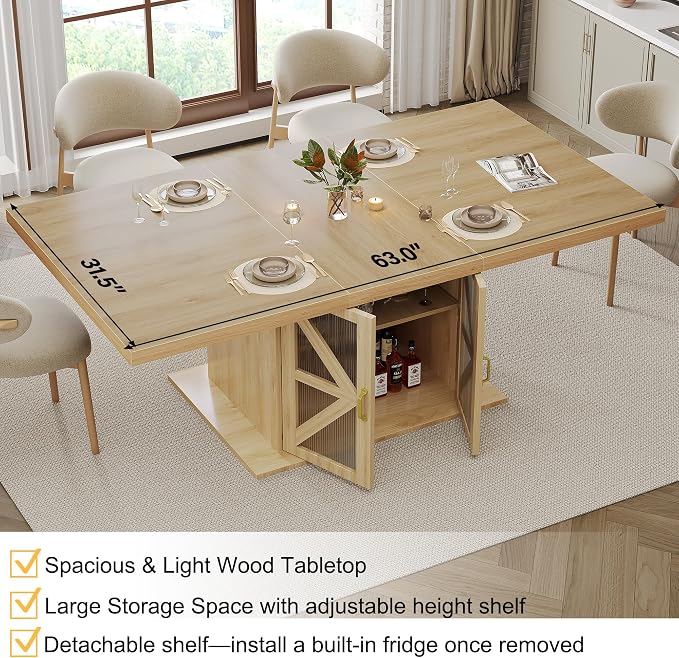 LVB Dining Table for 4-6, Modern Wood Dining Room Table, Farmhouse Rectangular - Image 4