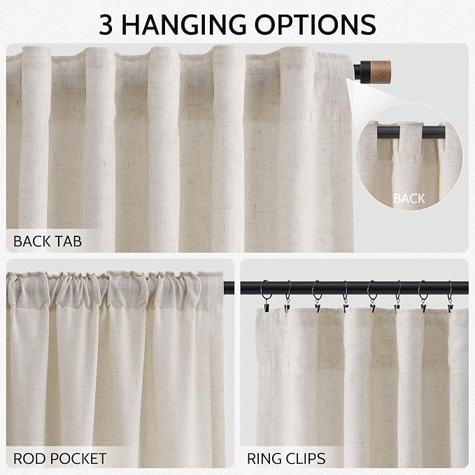 Nanspring Pearl White Linen Curtains 84 Inches Long - Image 2