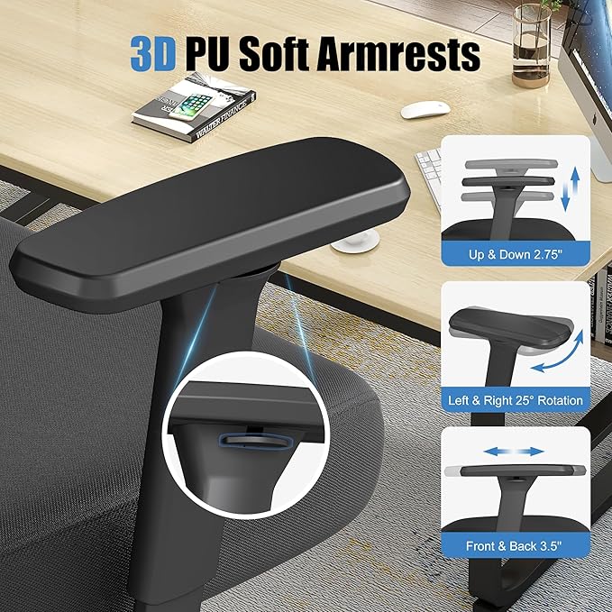 Ergonomic Office Chair with Adjustable Lumbar Support, 3D Arms and Headrest - Image 5