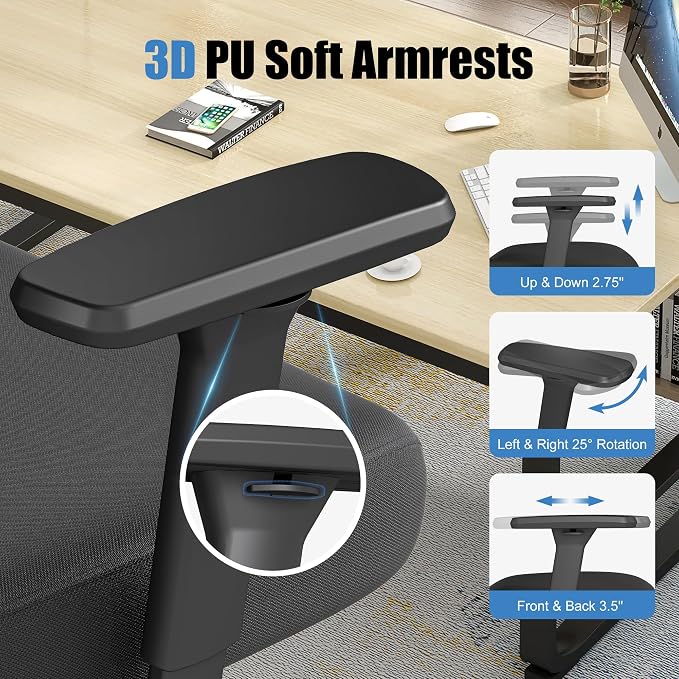 Ergonomic Office Chair with Footrest – Adjustable Lumbar Support, 3D Armrests & - Image 4