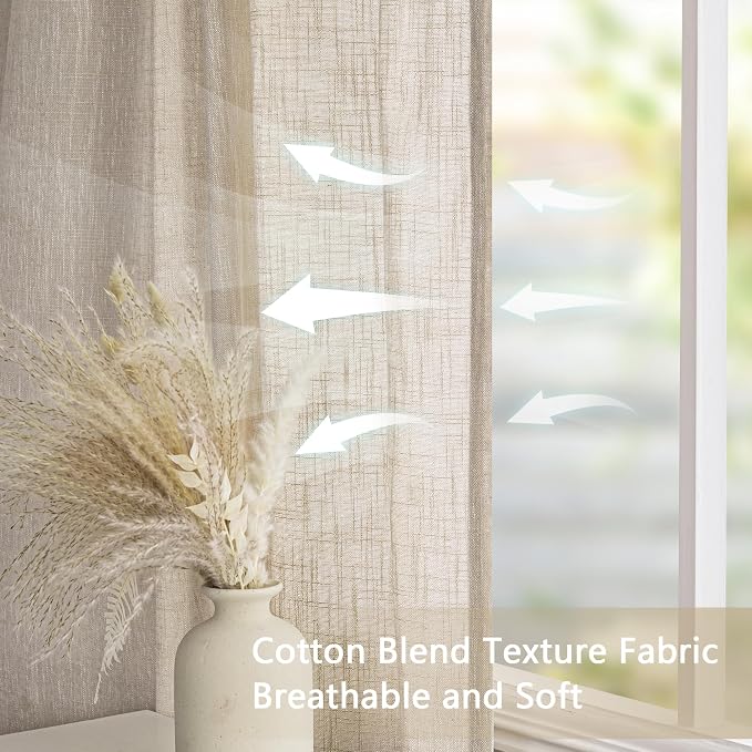 MYSKY HOME Kitchen Semi Sheer Oatmeal Curtains 24 Inch Long, Light Filtering - Image 6