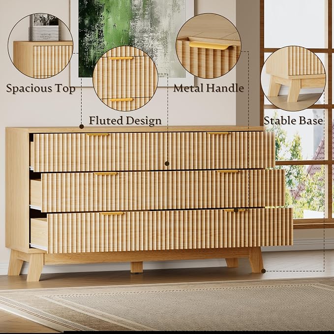 BORNOON 53" Long Dresser for Bedroom, 6-Drawer Dresser - Image 5