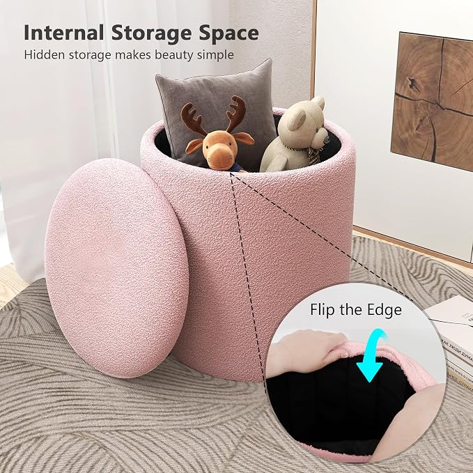 Cmishe Ottoman Poufs with Storage, Soft Upholstered Vanity Stool - Image 4