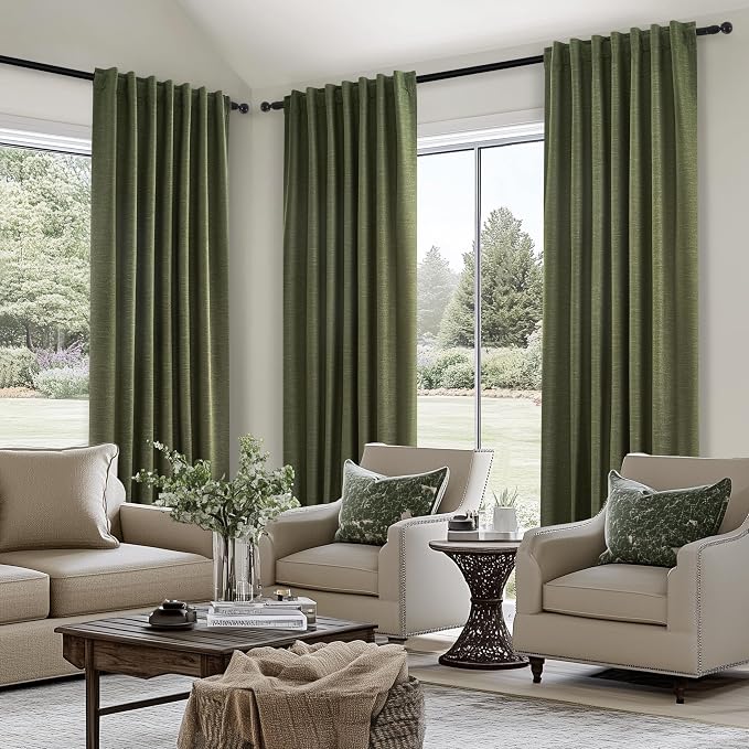 Topfinel Olive Green Linen Blackout Curtains 84 Inch Long - Image 4
