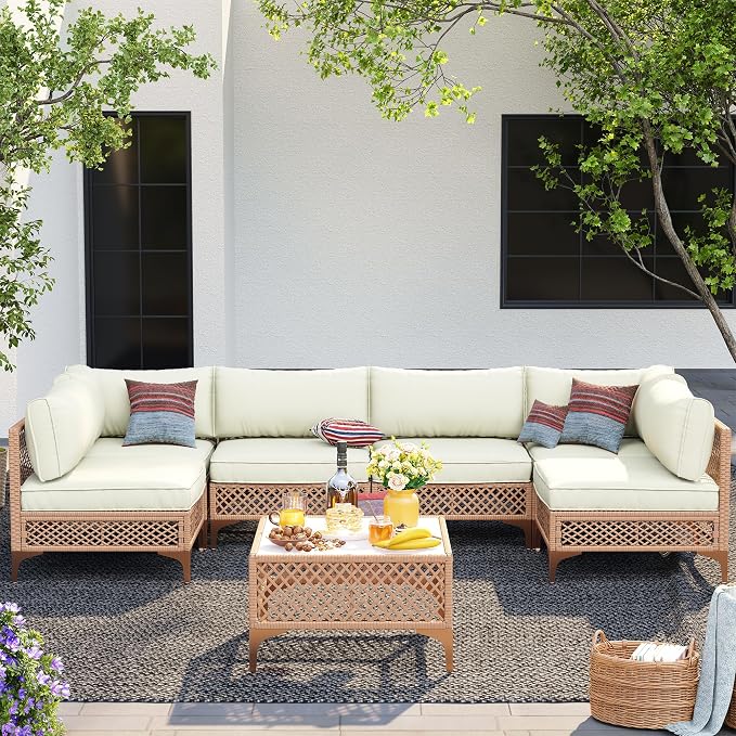7-Piece Generous Patio Furniture Set, Wicker Outdoor Sectional Set - Image 3