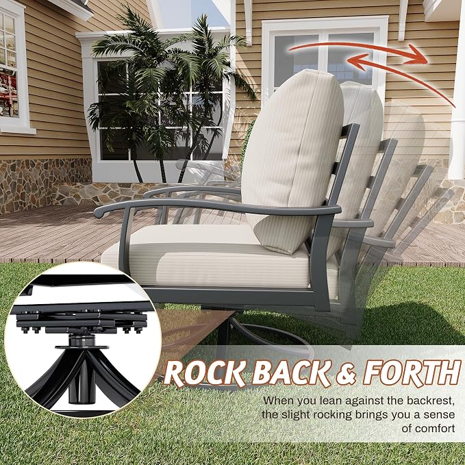 HOMREST Patio Furniture Sets 4 PCS Outdoor Metal Conversation Sets, 360 Degree - Image 3