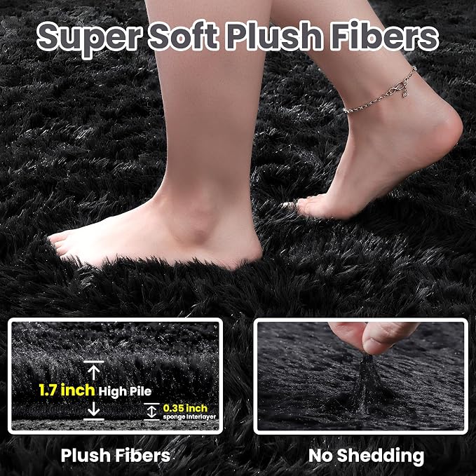 6x9 Area Rugs for Living Room Rug: Soft Fluffy Shag Black Rugs for Bedroom - Image 5