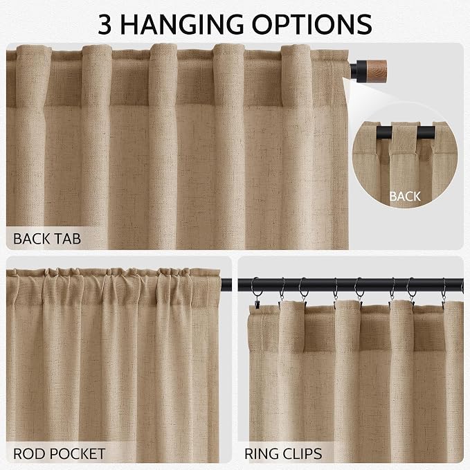 Sand Beige Linen Curtains 132 Inch Length - Image 2