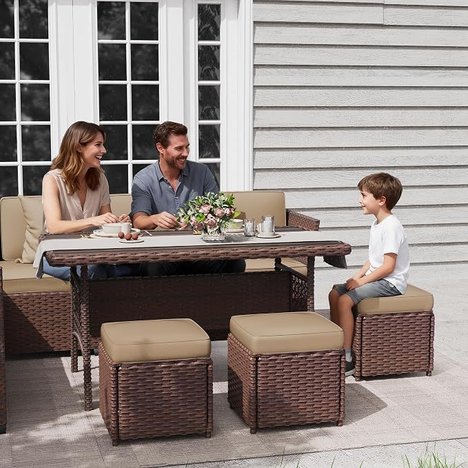 KIGOTY 7 Piece Patio Furniture Set, Outdoor PE Wicker Rattan Outdoor Dining Set - Image 8