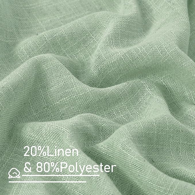 LAMIT Fresh Green Linen Boho Curtains 68 inch Length 2 Panels, Light Filtering - Image 2