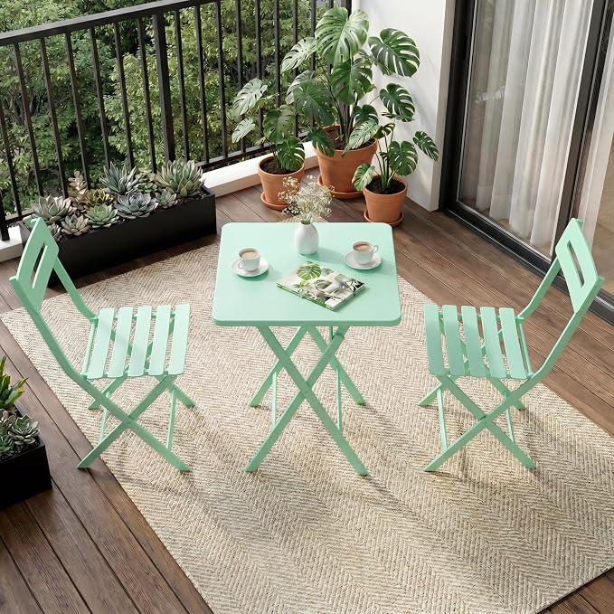 GarveeTech 3-Piece Folding Bistro Set, Heavy Duty Outdoor Patio Furniture by GarveeTech
