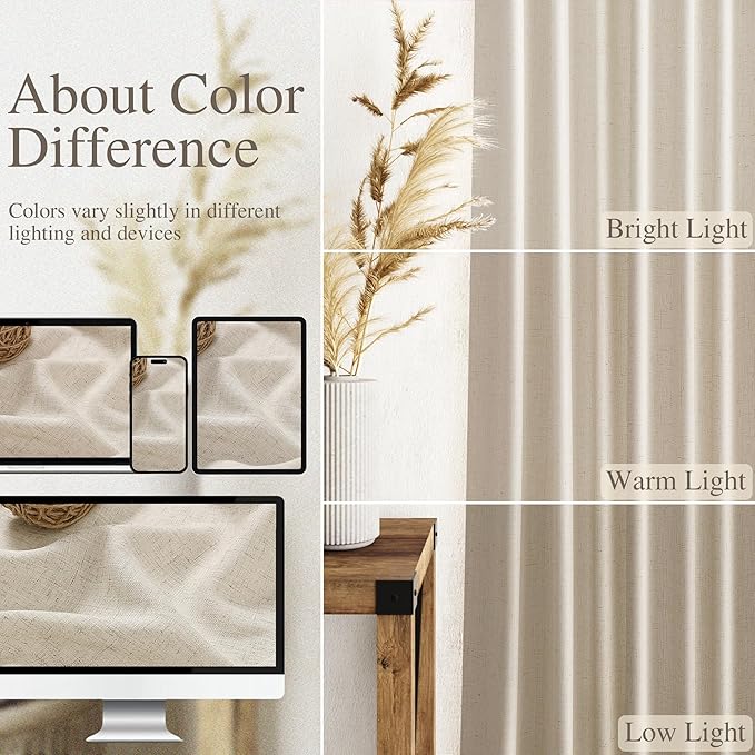 Boho Linen 112 Inch Curtains for Living Room Light Filtering Semi Sheer Curtain - Image 3