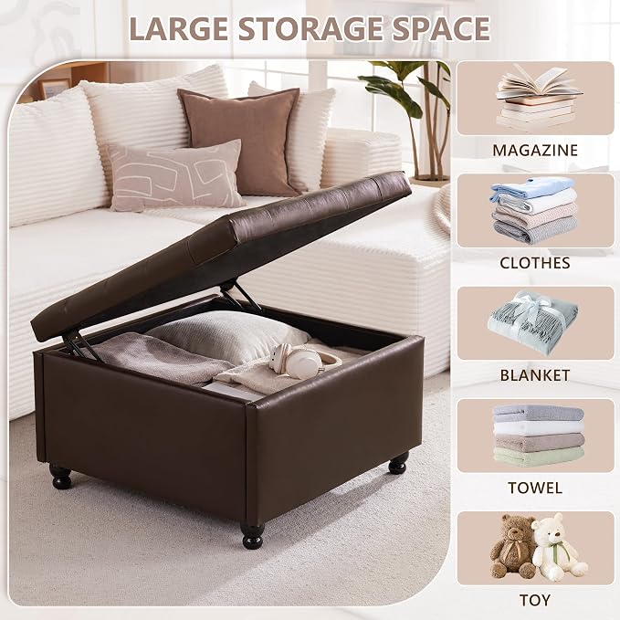Weture 30 Inch Large Square Storage Ottoman Coffee Table, Oversized Square - Image 3