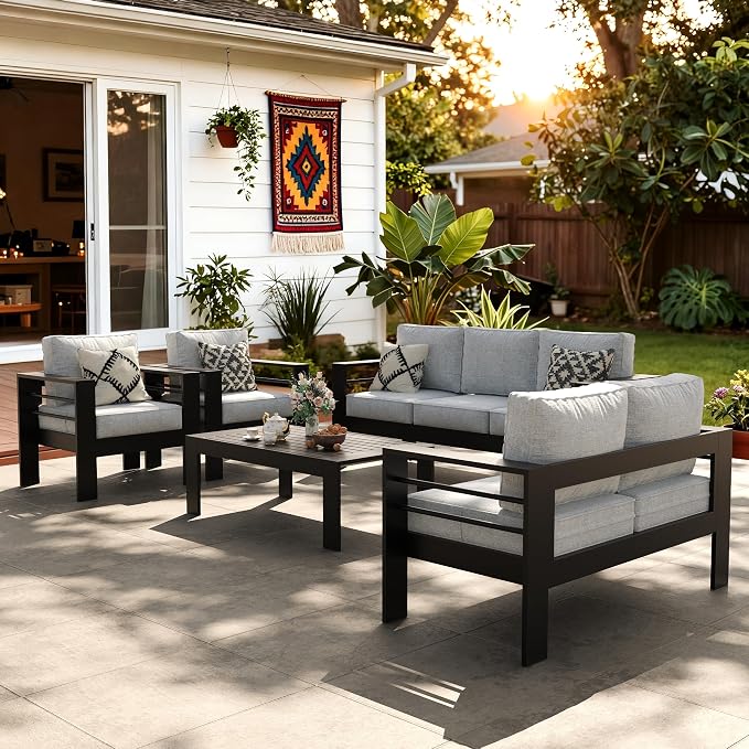 LayinSun Outdoor Aluminum Furniture Set, 5 Pieces Patio Sectional Conversation by LayinSun